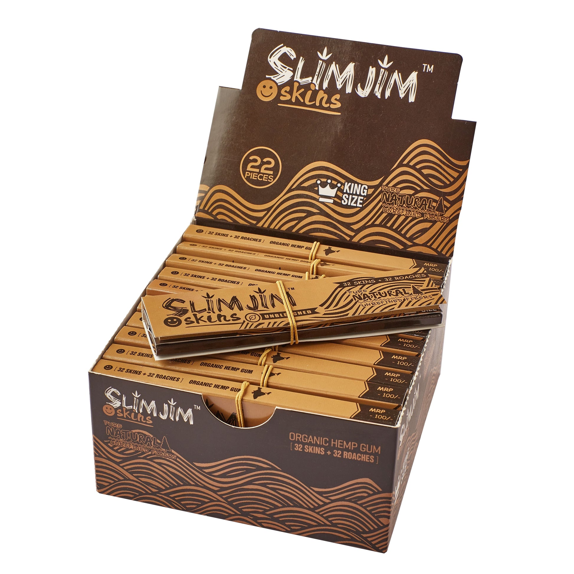 Slimjim Skins Unbleached King Size Skins With Tips (Box of 22) Paraphernalia Slimjim